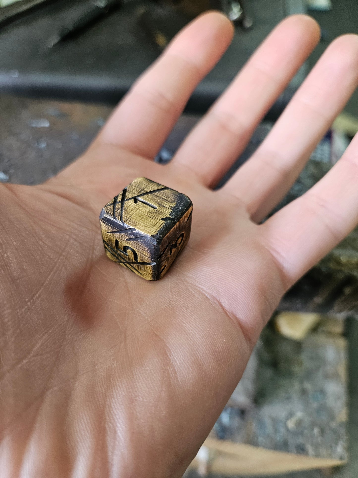 Brass Battle Scarred Dice