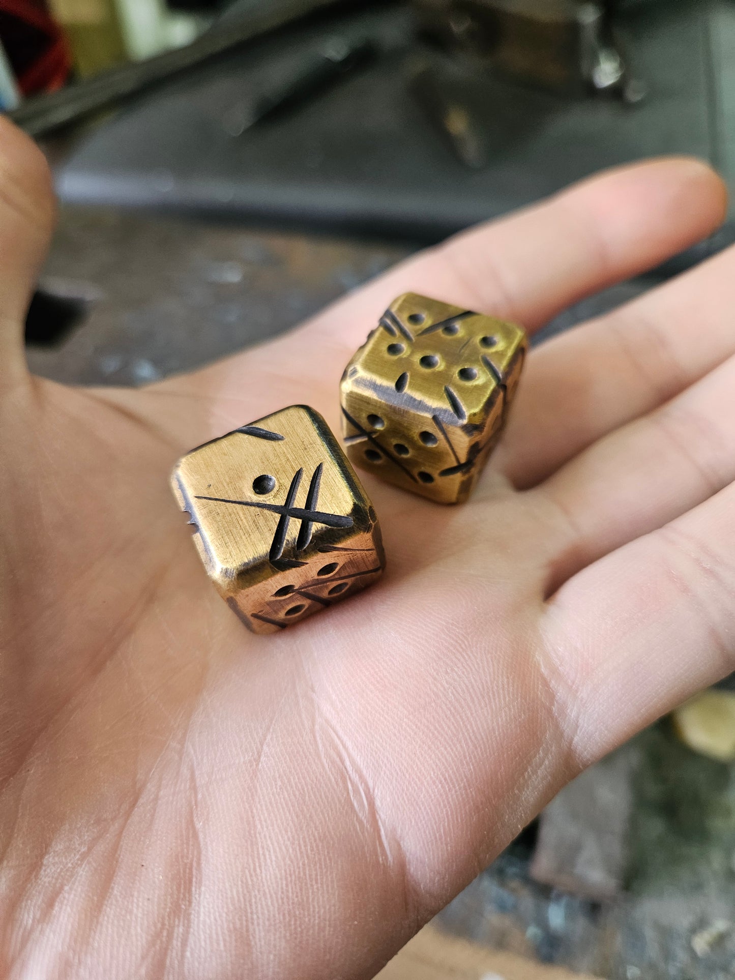 Brass Battle Scarred Dice