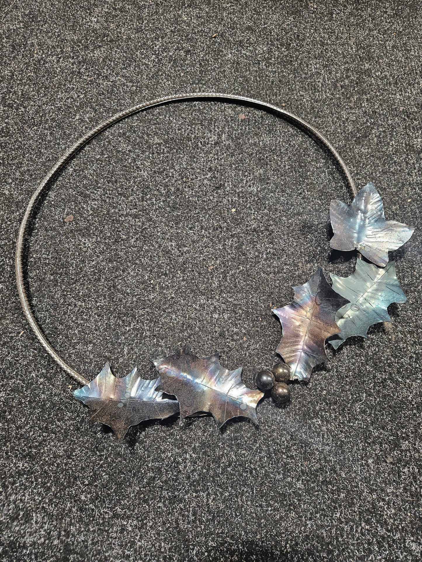 Hand-Forged Steel Holly and Ivy Half Wreath