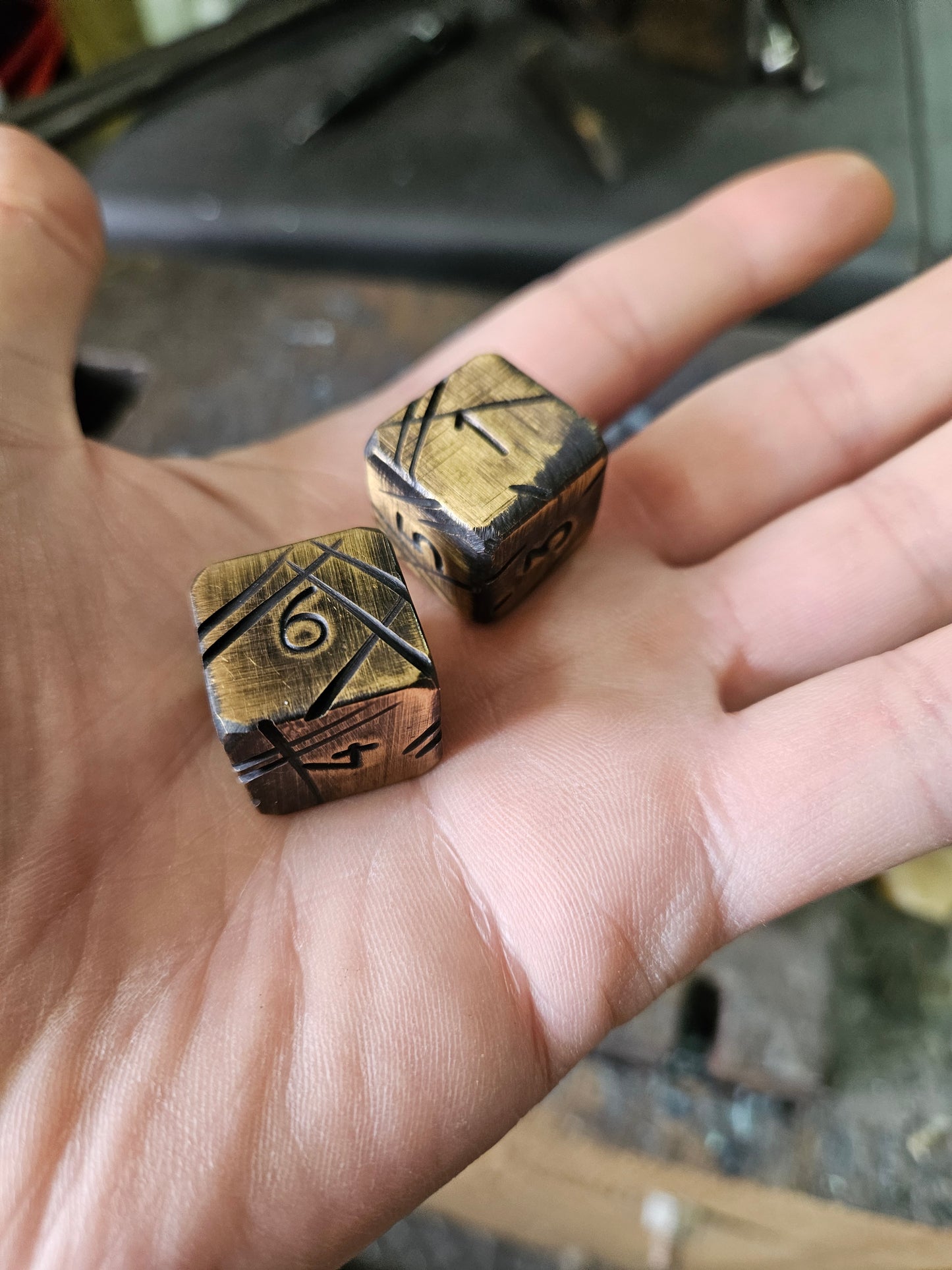 Brass Battle Scarred Dice