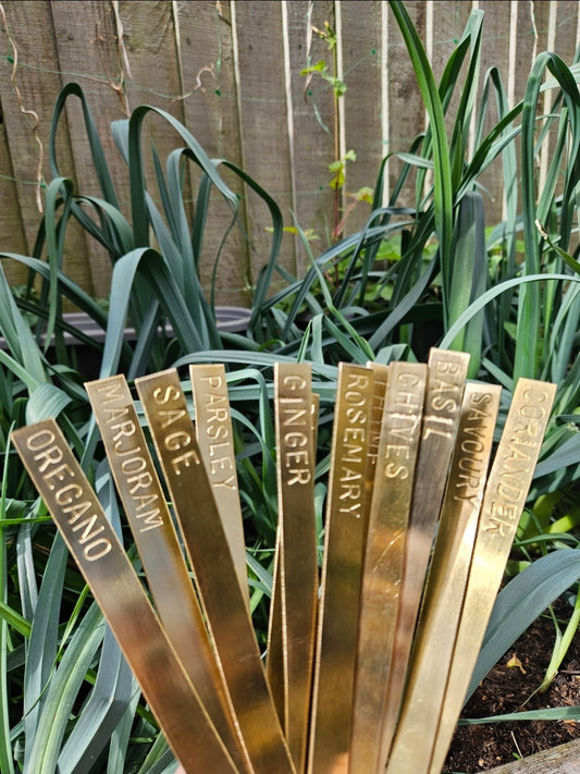 Set of 4 Handmade Brass Herb Garden Markers