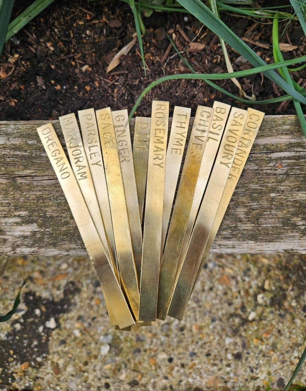 Set of 4 Handmade Brass Herb Garden Markers