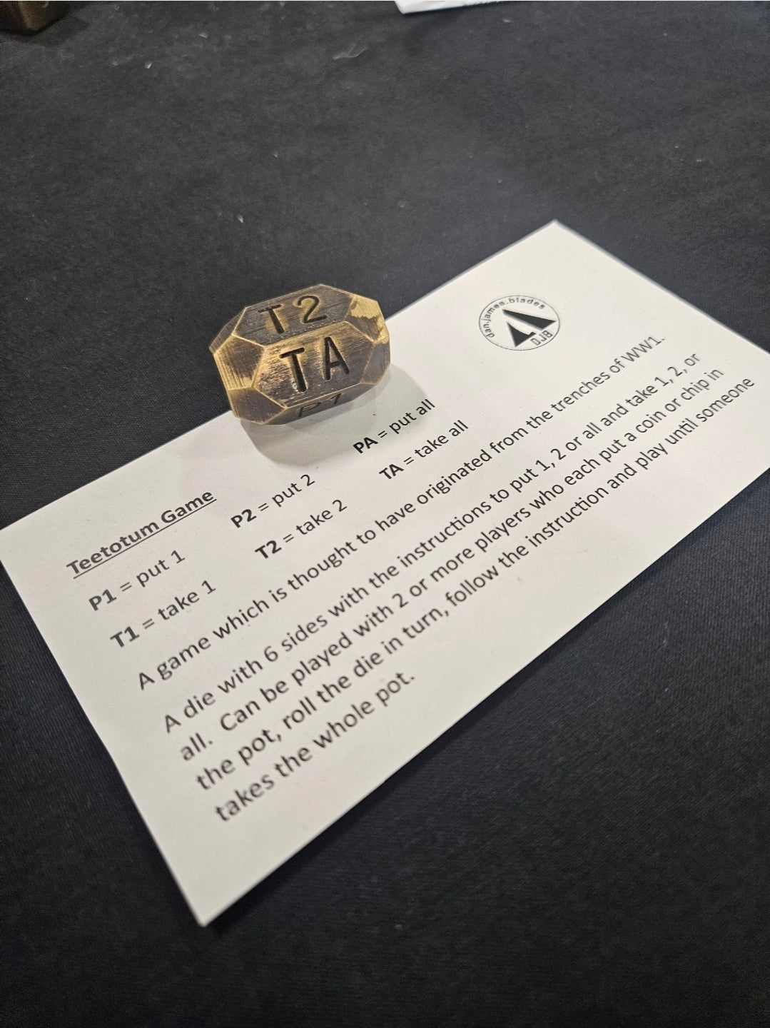 Teetotum Brass Pill Dice Game